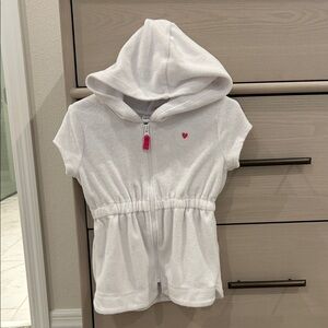 White Hooded 24M Cover Up with Pink Heart